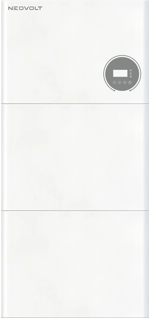 Sistema Neovolt BW-TPH ilustrado con inversor y dos módulos BW-BAT-4.8S